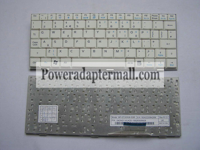 ASUS EEE PC 700 Laptop Keyboard UK Keyboard White